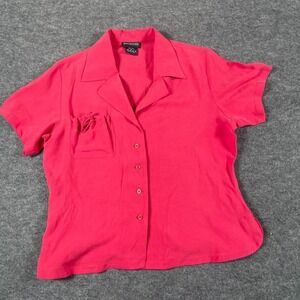 Bridgetown Collection Top Womens Medium Pink Silk Button Up Short Sleeve Pocket‎